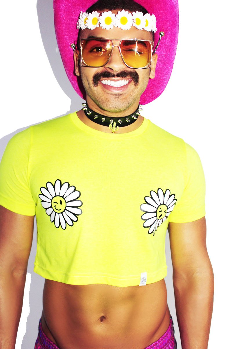 Daisies Pasties Crop Tee- Neon Yellow