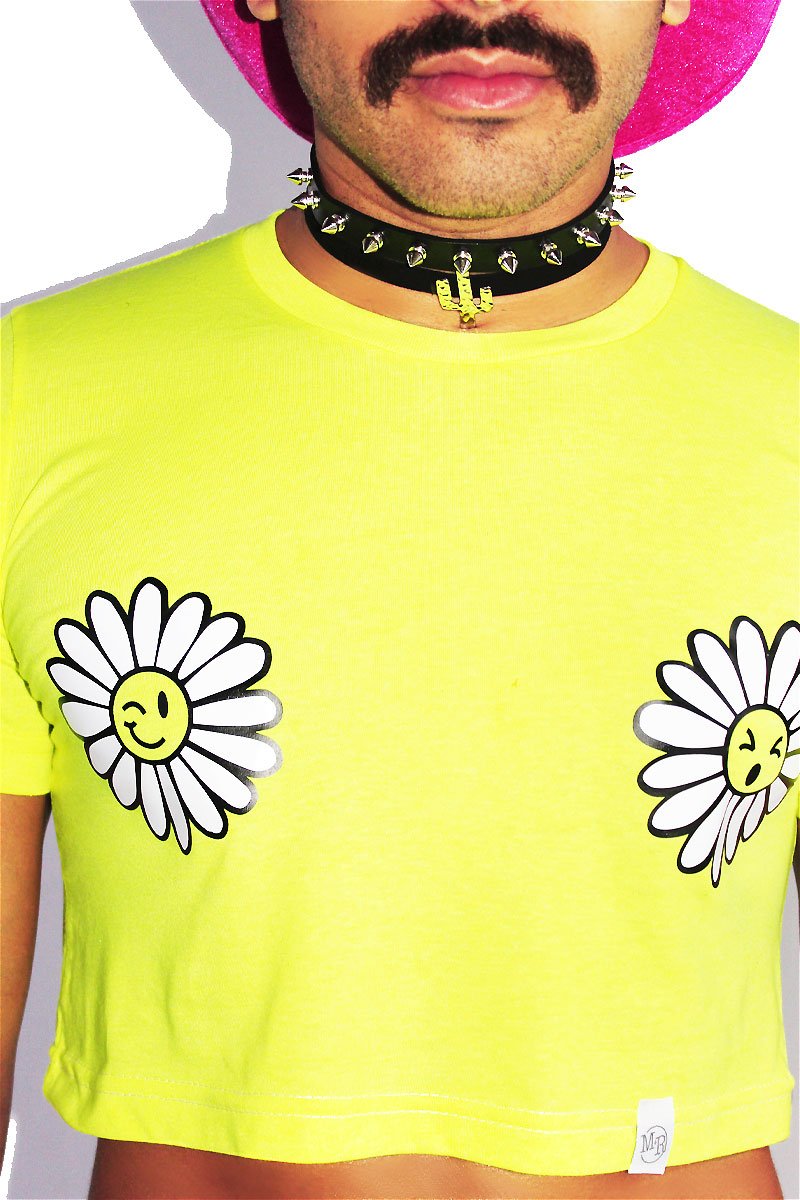 Daisies Pasties Crop Tee- Neon Yellow