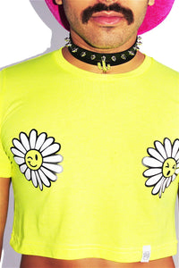 Daisies Pasties Crop Tee- Neon Yellow