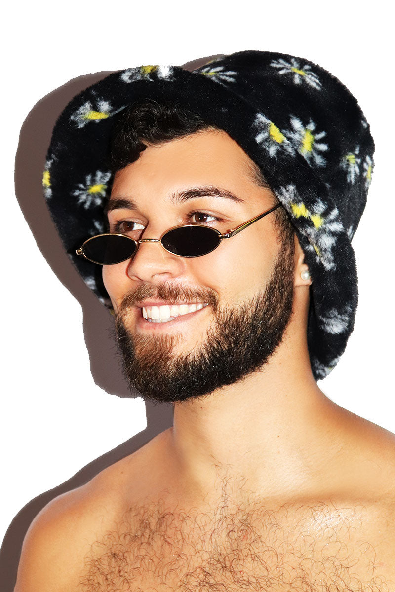 Daisy Furry Bucket Hat - Black