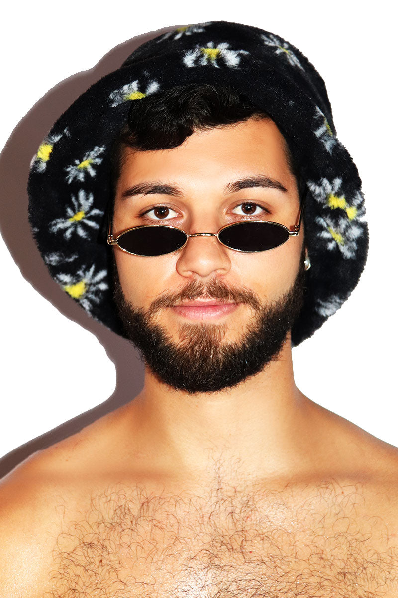 Daisy Furry Bucket Hat - Black