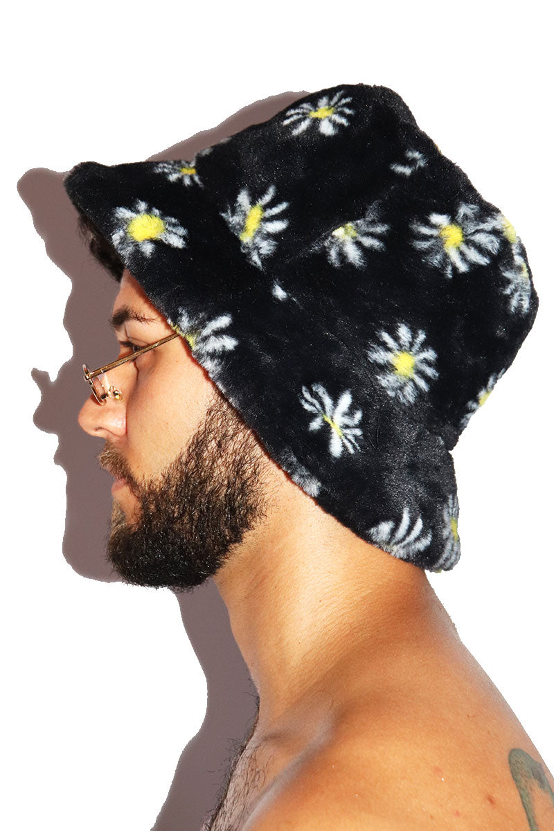 Daisy Furry Bucket Hat - Black