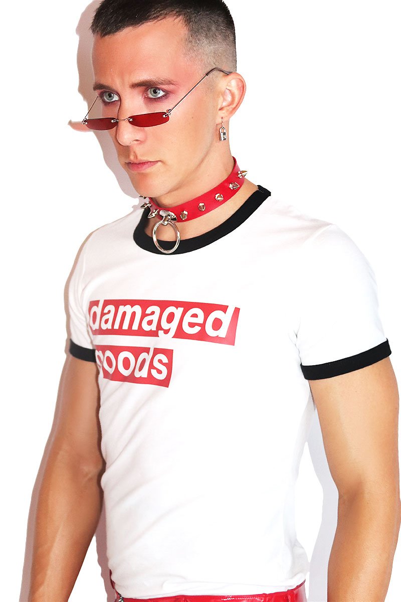 Damaged Goods Ringer Tee- White