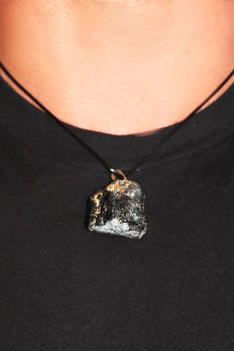 Black Tourmaline Crystal Necklace - Black