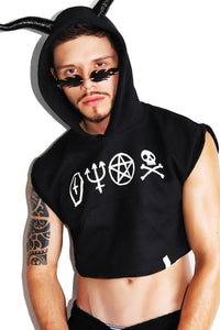 Dark Summoning Sleeveless Crop Hoodie-Black