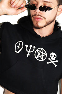 Dark Summoning Sleeveless Crop Hoodie-Black