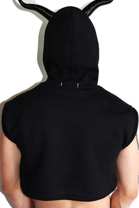 Dark Summoning Sleeveless Crop Hoodie-Black