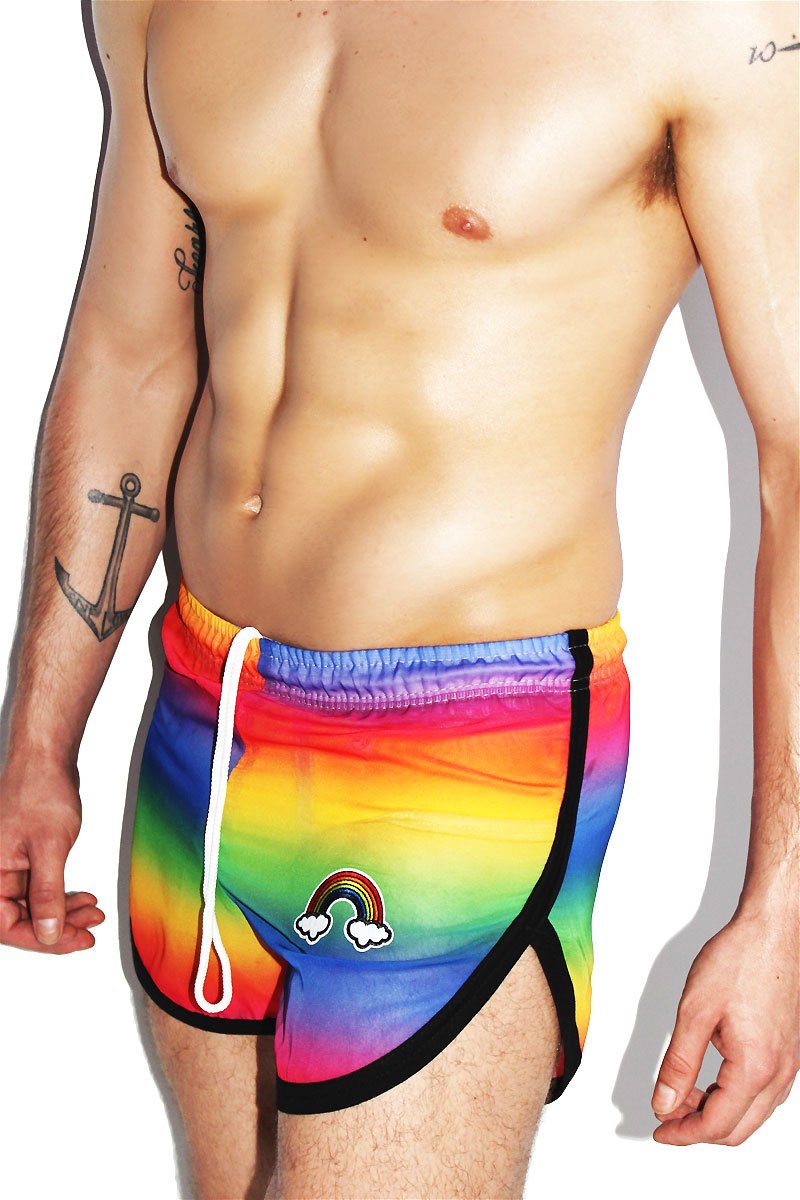 Rainbow Mesh Running Shorts- Multi
