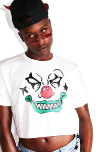 Deranged Clown Crop Tee-White