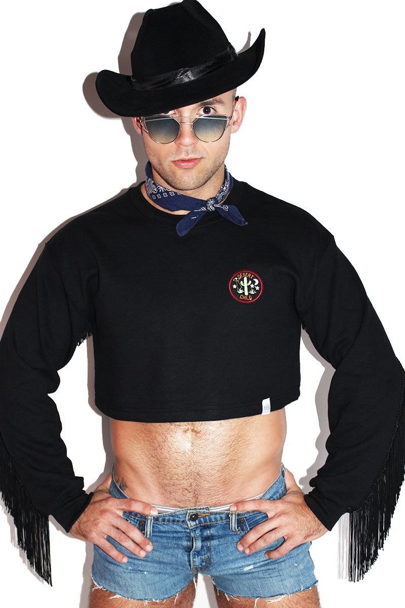 Desert Child Fringe Long Sleeve Sweatshirt-Black