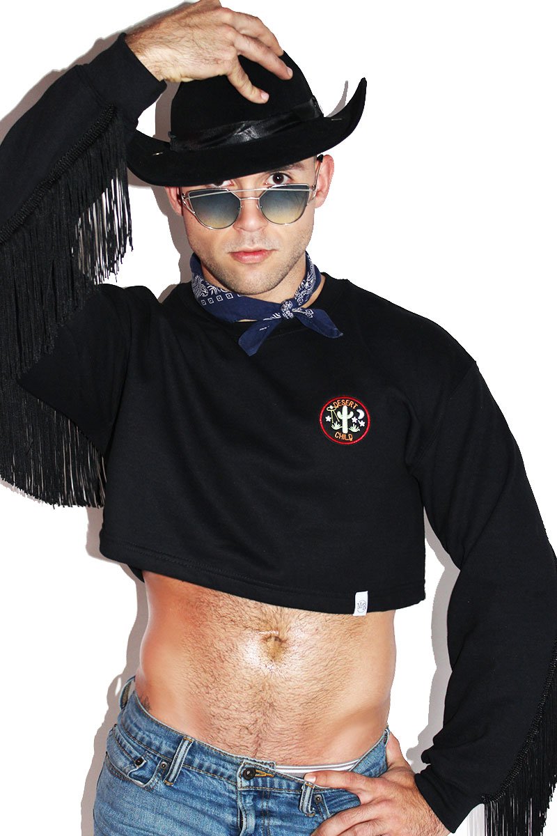 Desert Child Fringe Long Sleeve Sweatshirt-Black