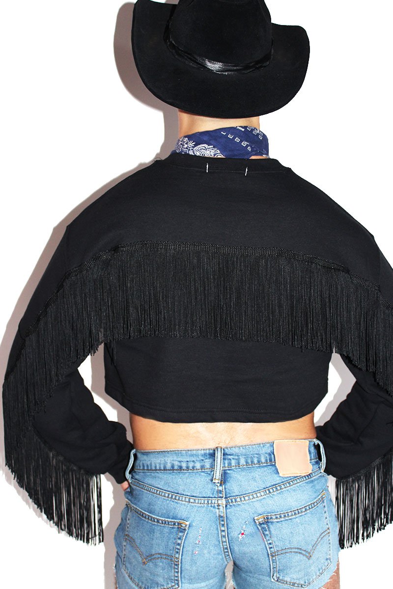 Desert Child Fringe Long Sleeve Sweatshirt-Black