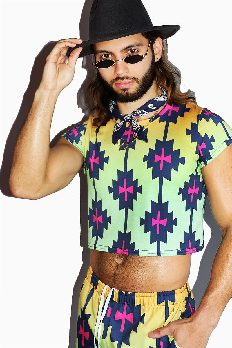 Phoenix All Over Print Fitted Crop Tee- Green