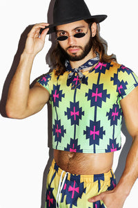 Phoenix All Over Print Fitted Crop Tee- Green