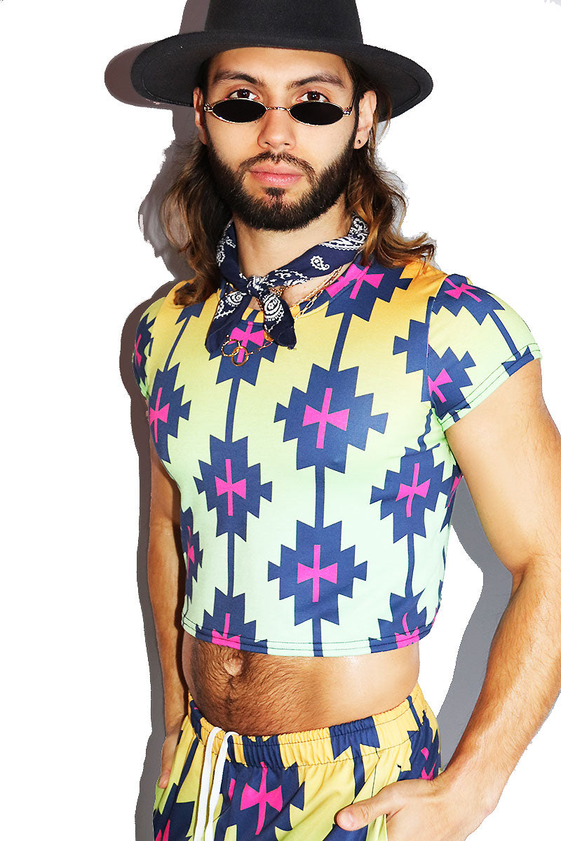 Phoenix All Over Print Fitted Crop Tee- Green