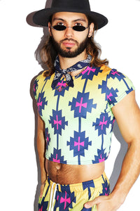 Phoenix All Over Print Fitted Crop Tee- Green