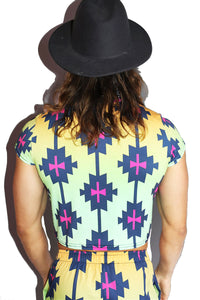 Phoenix All Over Print Fitted Crop Tee- Green