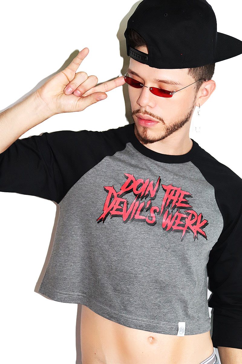 Devil's Werk Long Sleeve Raglan Crop Tee-Black