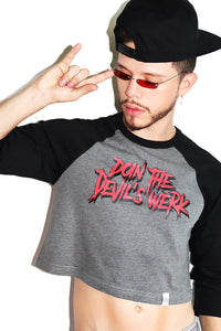 Devil's Werk Long Sleeve Raglan Crop Tee-Black