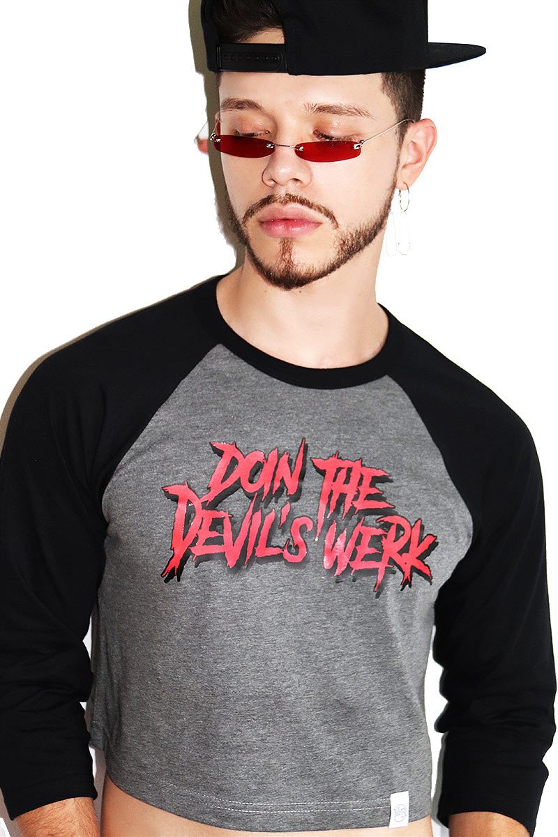 Devil's Werk Long Sleeve Raglan Crop Tee-Black