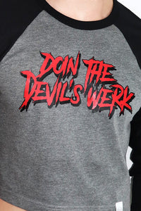 Devil's Werk Long Sleeve Raglan Crop Tee-Black