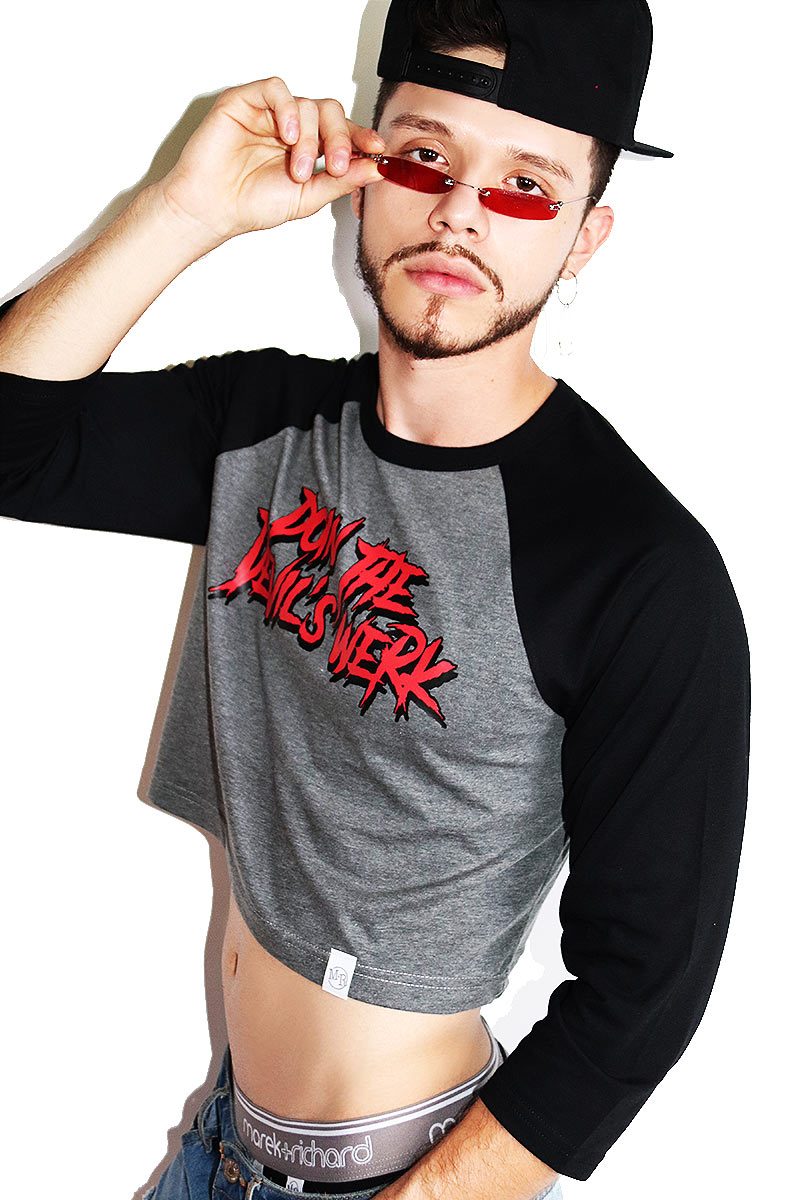 Devil's Werk Long Sleeve Raglan Crop Tee-Black