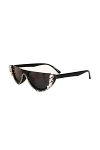 Rhinestone Half Eye Sunglasses-Black