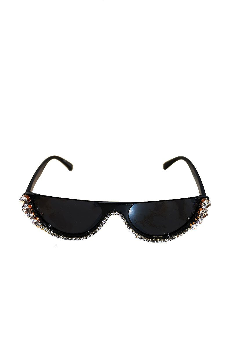 Rhinestone Half Eye Sunglasses-Black