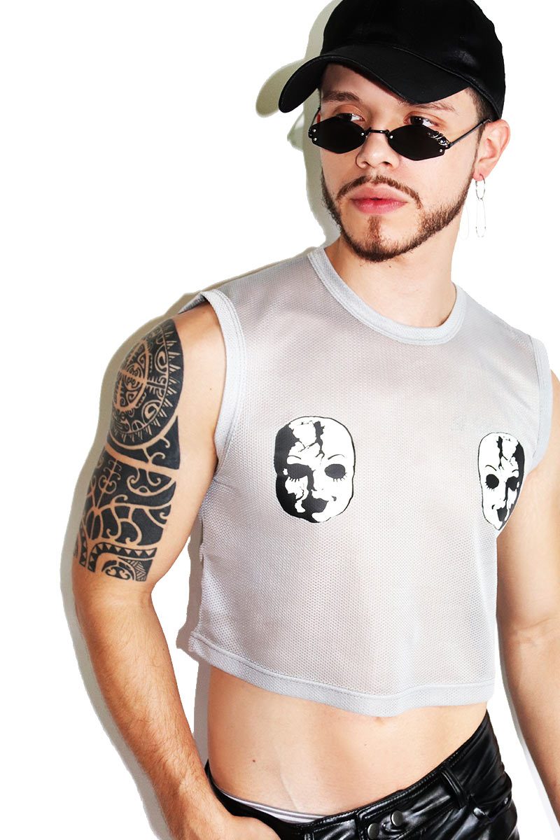 Doll Face Pasties Crop Tank-Grey