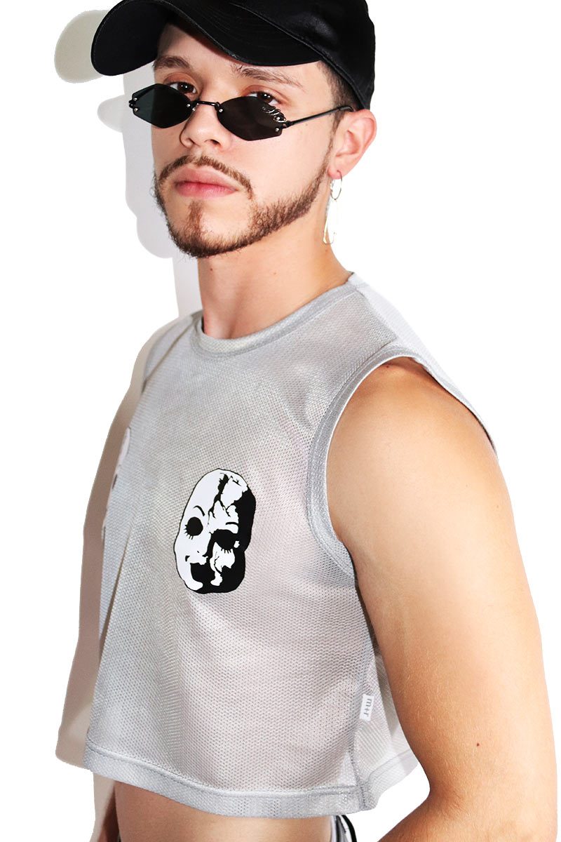 Doll Face Pasties Crop Tank-Grey