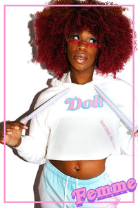 Doll Unisex Crop Hoodie-White