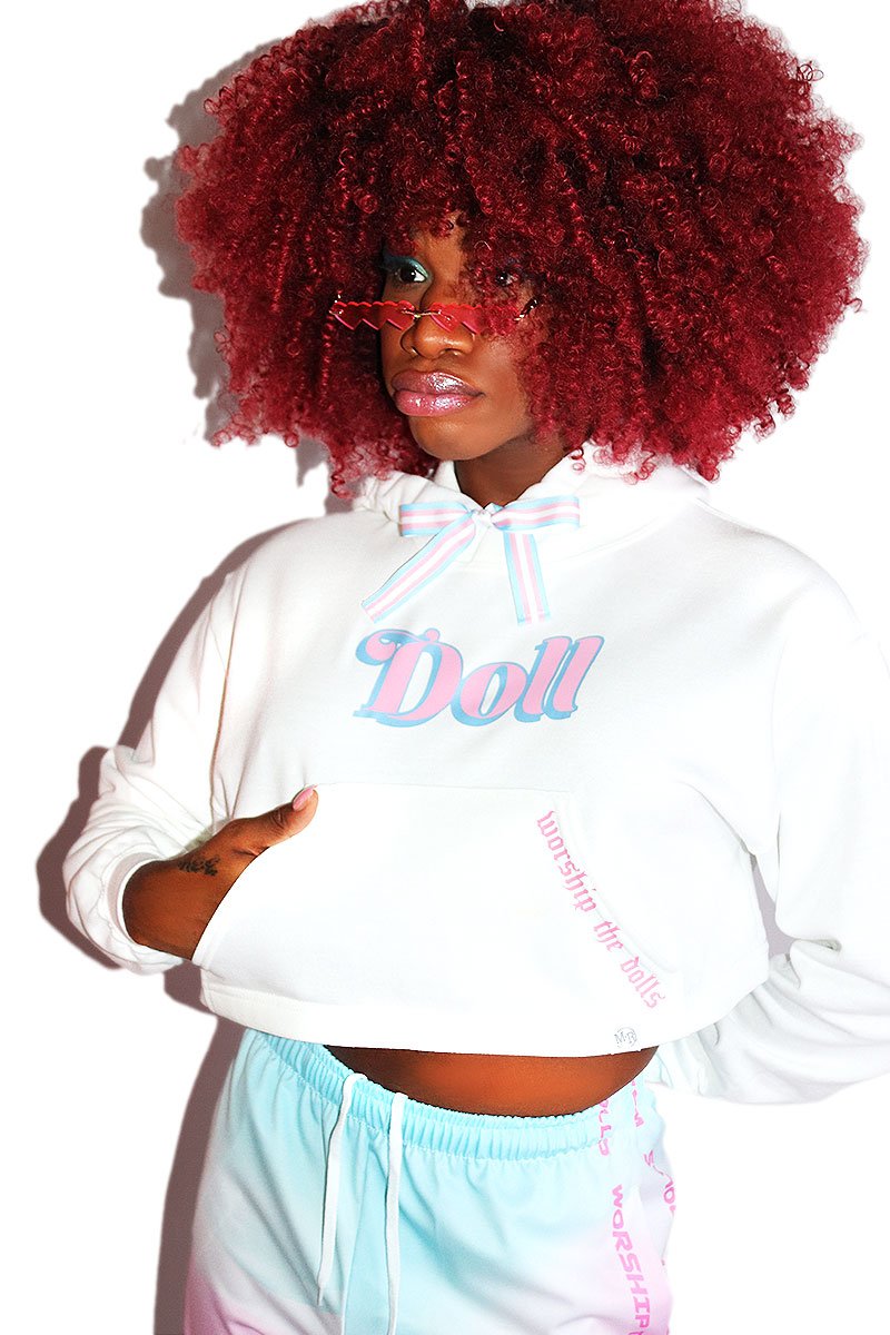 Doll Unisex Crop Hoodie-White