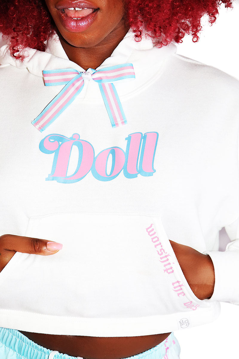 Doll Unisex Crop Hoodie-White