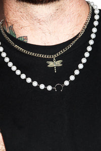 Dragonfly Pearl Pendant Necklace - Silver