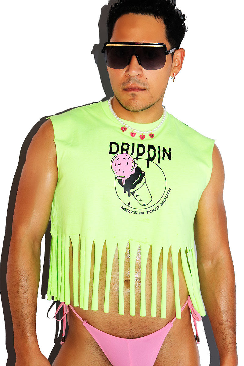 Drippin Fringe Crop Tank- Neon Green