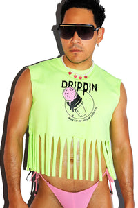 Drippin Fringe Crop Tank- Neon Green