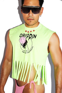 Drippin Fringe Crop Tank- Neon Green