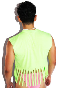Drippin Fringe Crop Tank- Neon Green