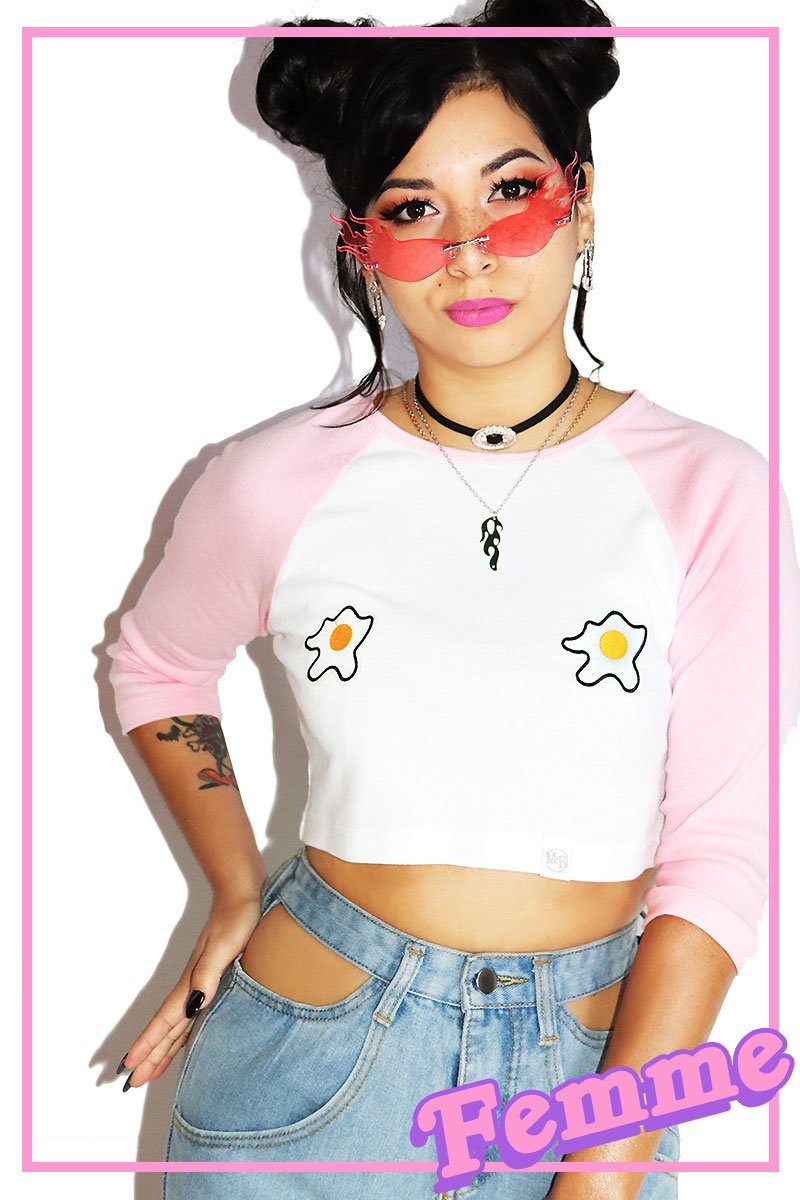 Eggsellent Pasties Raglan Crop Tee-Pink