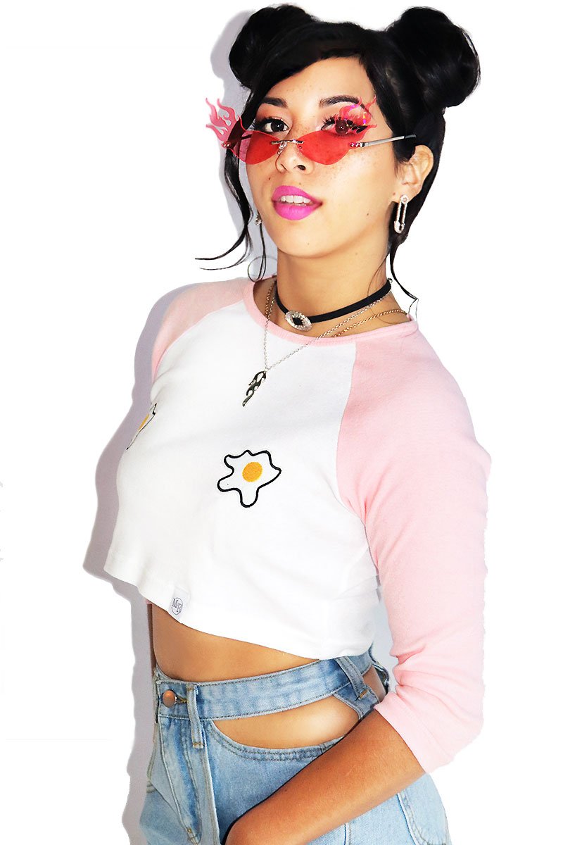 Eggsellent Pasties Raglan Crop Tee-Pink