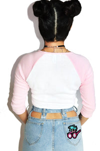 Eggsellent Pasties Raglan Crop Tee-Pink