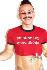 Emotionally Unavailable Ringer Extreme Crop Tee- Red
