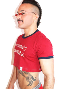 Emotionally Unavailable Ringer Extreme Crop Tee- Red