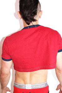 Emotionally Unavailable Ringer Extreme Crop Tee- Red