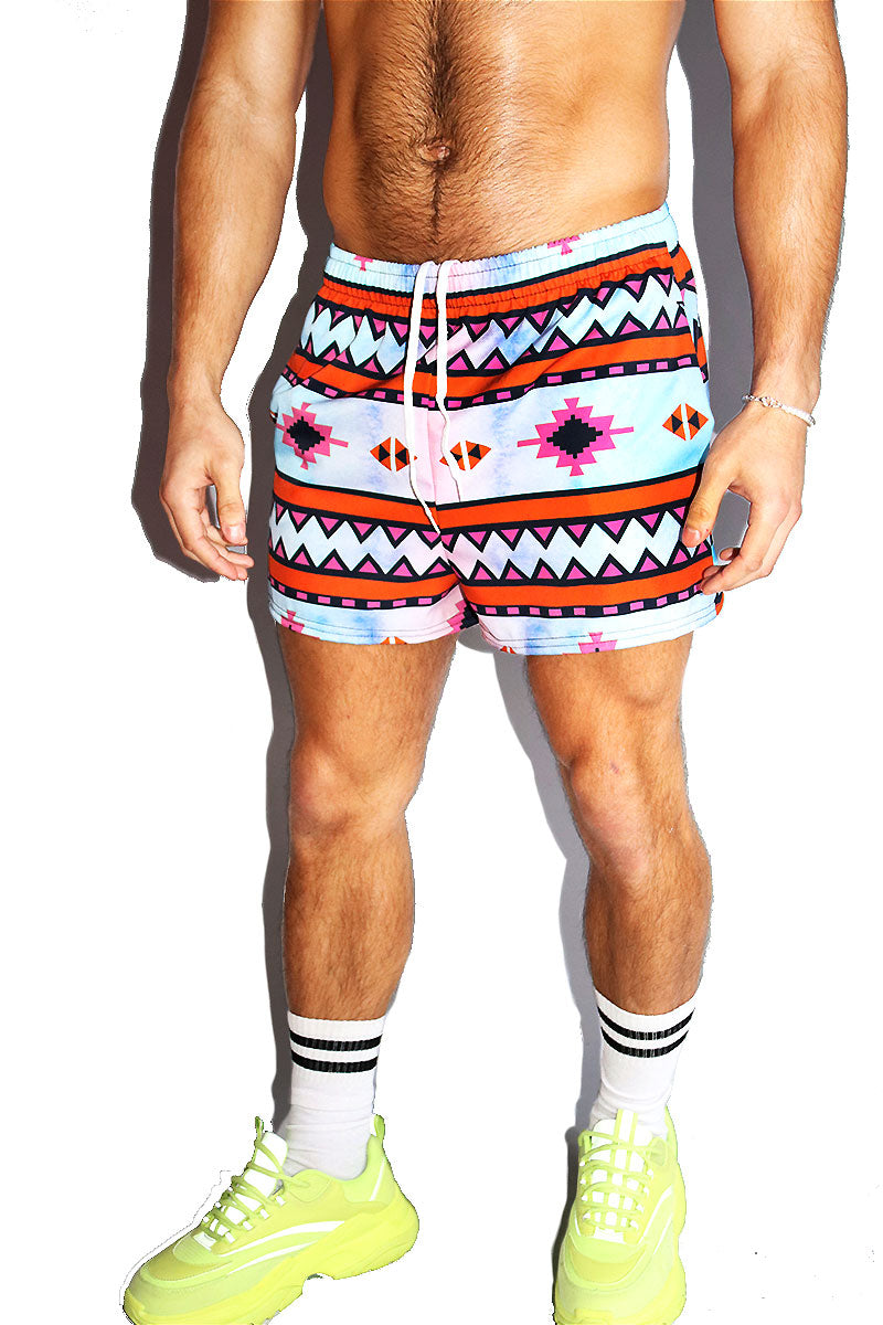 Sedona Petals All Over Print Active Shorts- Blue