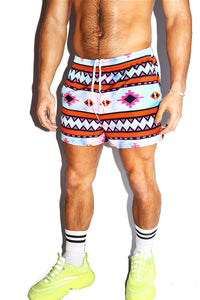 Sedona Petals All Over Print Active Shorts- Blue