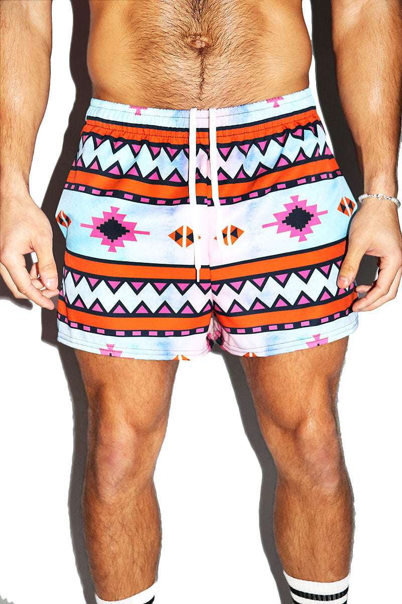 Sedona Petals All Over Print Active Shorts- Blue