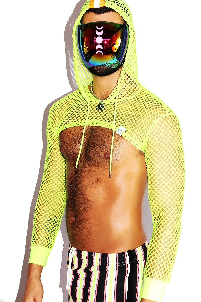 Caution Mesh Crop Hoodie Neon Yellow Marek Richard