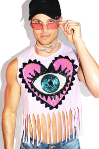 Eye Heart Fringe Crop Tank-Lilac