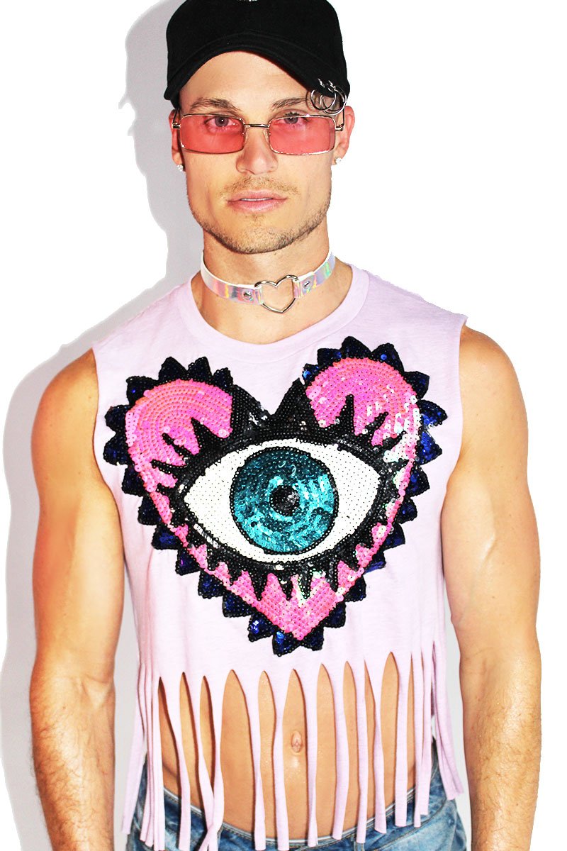 Eye Heart Fringe Crop Tank-Lilac